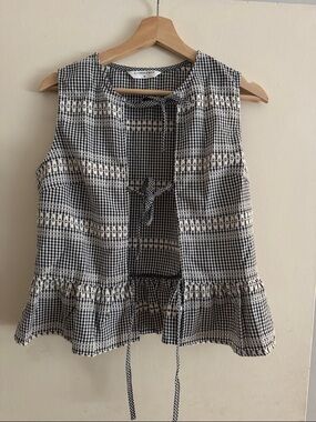 Cami NYC Black & White Gingham Tie-Front Peplum Tank